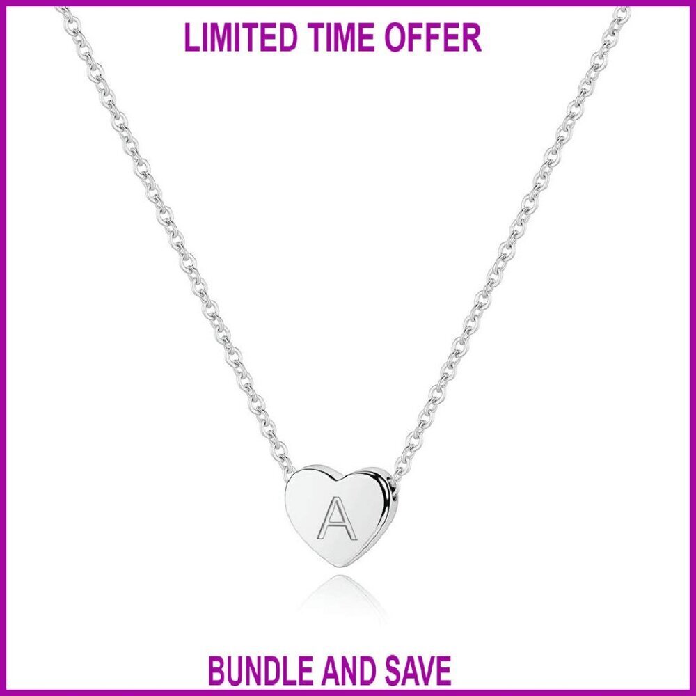 Sterling Silver Heart Initial Necklace 16"+2.5" Adjustable Chain Gift